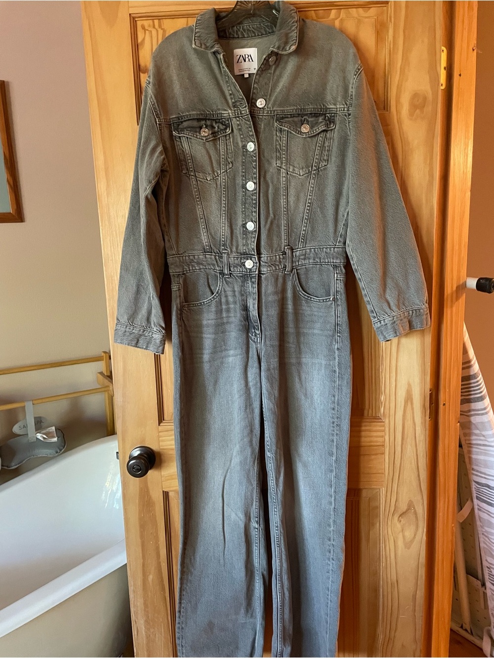 Zara Gray Denim Jumpsuit-Style Jean Jacket